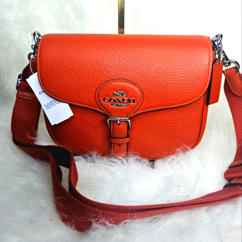 Coach Amelia Orange Saddle Bag with Silver Hardware NWT